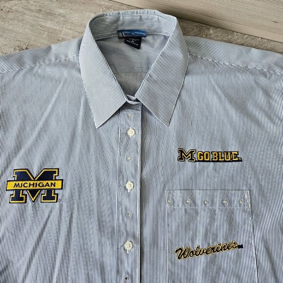 Michigan Wolverines Button Shirt Size 1X Las Olas Stripe Rhinestone NCAA Vtg 90s - Picture 9 of 16
